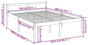 Estrutura de cama king 150x200 cm pinho maciço cinza