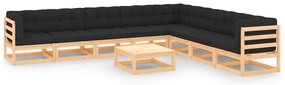 9 pcs conjunto lounge de jardim c/ almofadões pinho maciço