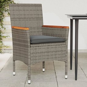 vidaXL Cadeiras de jardim com almofadões 2 pcs vime PE cinzento