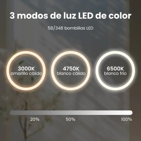 Espelho de casa de banho redondo de parede LED anti-embaciamento com 3 luzes coloridas e função de memória tátil inteligente 80 x 80 cm Prateado