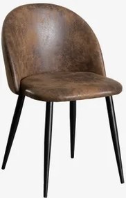 Pack De 4 Cadeiras De Jantar Estofadas E Em Aço Kana Negro & Couro Sintético Café Vintage & Pelé Sintética - Sklum