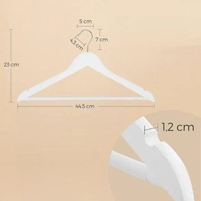 Conjunto de 20 cabides em madeira maciça 44,5 x 1,2 x 23 cm Branco + Prateado