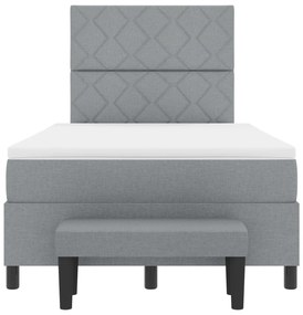 Cama Box Spring com Colchão &amp; Banco Cinza Claro 120x200 cm Tecido
