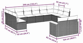 7 pcs conjunto de sofás p/ jardim c/ almofadões vime PE preto