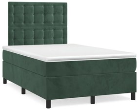 Cama box spring com colchão e luzes LED veludo verde-escuro