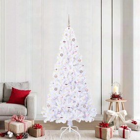 vidaXL Árvore de Natal Artificial com 300 LEDs Branco 210 cm PVC e Aço