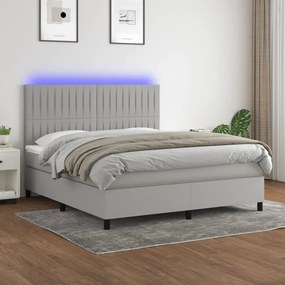 vidaXL Cama box spring c/ colchão e LED 160x200 cm tecido cinza-claro