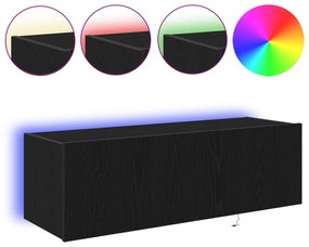 Armário de TV vidaXL com Luzes LED Carvalho Preto 100x35x31 cm