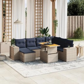 vidaXL 8 pcs conjunto sofás p/ jardim c/ almofadões vime PE cinzento