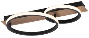 Candeeiro de teto preto com madeira incl. LED 2 luzes - Marien Moderno