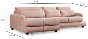 Sofá de Canto River – Rosa – 150x330 cm