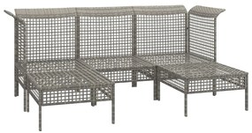 5 pcs conjunto lounge de jardim c/ almofadões vime PE cinzento