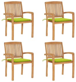 Cadeiras de jardim empiháveis c/ almofadões 4 pcs teca maciça
