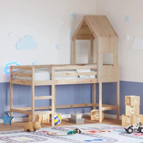 vidaXL Cama alta c/ escada e telhado 90x190 cm pinho maciço