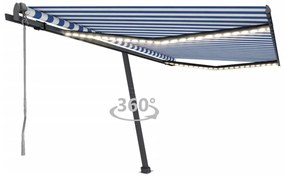 Toldo autom. c/ LED e sensor de vento 450x300 cm azul/branco