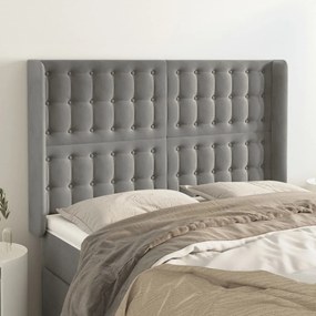 vidaXL Cabeceira cama c/ abas veludo 147x16x118/128 cm cinzento-claro