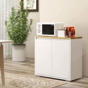 HOMCOM Aparador de Sala de Estar Armário de Armazenamento Móvel Auxiliar de Cozinha com 2 Portas e Prateleira Ajustável para Sala de Jantar Entrada 80x37x75 cm Branco e Madeira