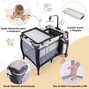Berço de viagem dobrável 3 em 1 para bebés Cesto de brincar com tapete muda-fraldas Alcofa amovível 125 x 65 x 76 cm Multicolor