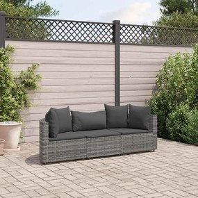 vidaXL 3 pcs conjunto sofás de jardim c/ almofadões vime PE cinzento