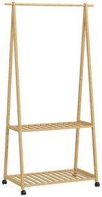HOMCOM Charriot de Bambu para Roupa Charriot para Roupa com Rodas 2 Prateleiras Abertas e 2 Ganchos 84,5x43,5x158 cm Madeira