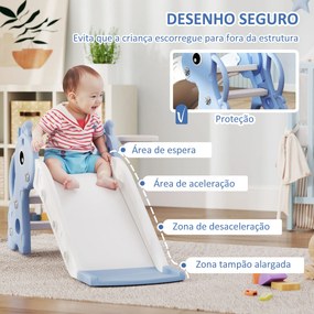 Escorrega para Crianças 3 em 1 com Escada Tabela de Basquetebol e Desenho de Girafa 106x51,5x52 cm Azul Claro