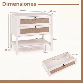 Mesa de Cabeceira, 68 x 40 x 65 cm, Duas Gavetas e Estante Aberta, Branco