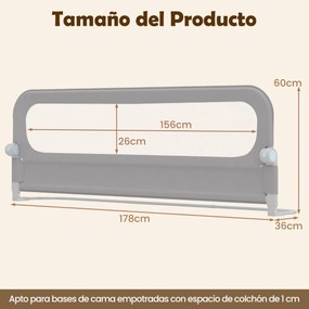 Barreira dobrável para camas infantis, altura ajustável com 178 x 36 x 60 cm, com capa removível em tecido Oxford, base em U, com correia e fivela, Ci