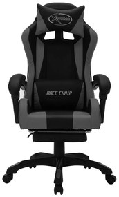 Cadeira estilo corrida luzes LED RGB couro artif. cinza/preto