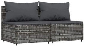 3 pcs conjunto lounge de jardim c/ almofadões vime PE cinzento