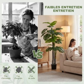 Árvore artificial, planta artificial Monstera, altura 1,5 m, tronco, ramos, líquen, folhas em forma de tartaruga, muito realista, vaso incluído