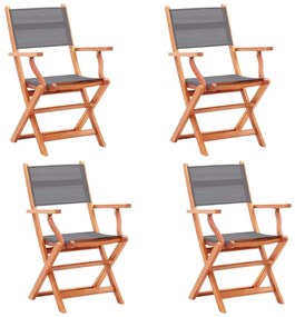 Cadeiras jardim dobráveis 4pcs eucalipto maciço/textilene cinza