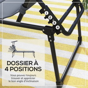 Conjunto de 2 espreguiçadeiras dobráveis de grande conforto, com encosto e capota ajustáveis em várias posições, cinza