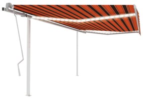 vidaXL Toldo retrátil manual com luzes LED 4x3 m laranja e castanho