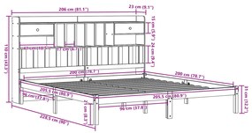 Cama com estante sem colchão 200x200 cm pinho maciço branco