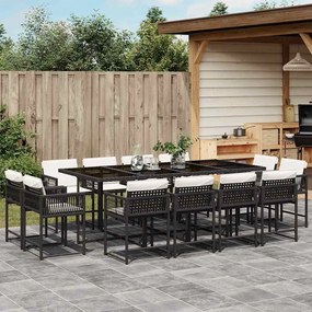 vidaXL 13 pcs conjunto de jantar p/jardim com almofadões vime PE preto
