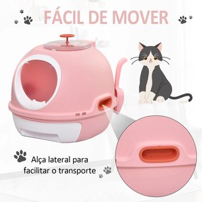 Caixa de Areia para Gatos Coberta Caixa de Areia Fechada para Gatos com Clarabóia Bandeja Amovível e Pá 47x55x44cm Rosa