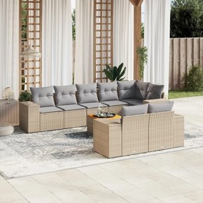 vidaXL 9 pcs conjunto de sofás p/ jardim com almofadões vime PE bege