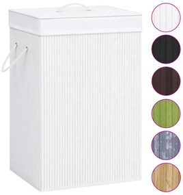 Cesto para roupa suja c/ secção única bambu branco