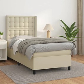 vidaXL Cama com molas/colchão 90x200 cm couro artificial cor creme