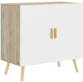 HOMCOM Buffet Móvel de Armazenamento com Alças de Bambu Prateleira Ajustável Base Elevada 76x41,2x74 cm Branco Madeira Natural | Aosom Portugal