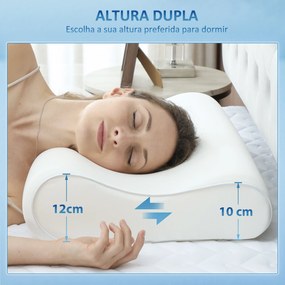 Almofada de Espuma Viscoelástica com Desenho Ergonómico Dupla Altura Capa Removível e Lavável 68,58x35,56x8,9/10,8 cm Creme