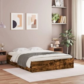 vidaXL Estrutura de cama c/ gavetas derivados madeira carvalho fumado