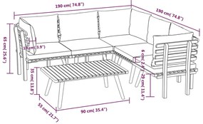 6 pcs conjunto lounge de jardim c/ almofadões acácia maciça
