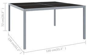 Mesa de jardim 130x130x72 cm aço e vidro cinzento