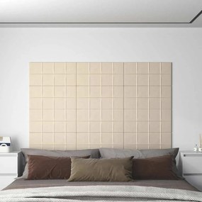 vidaXL Painel de parede 12 pcs 60x30 cm veludo 2,16 m² creme