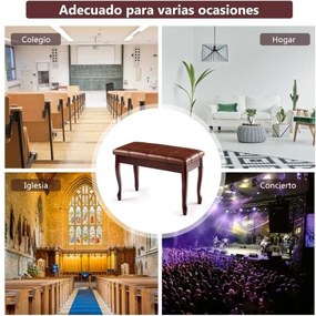 Banco de madeira para piano com almofada almofadada e compartimento para livros e acessórios  75 x 35 x 49 cm Castanho
