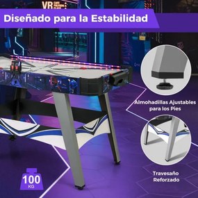 Mesa de Air hóquei com luzes LED e marcador LED 137 x 65 x 86 cm, 2 empurradores e discos, motor potente de 12V azul