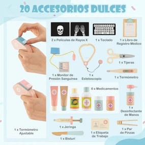Conjunto de brincar aos médicos para crianças 115,5 x 30,5 x 72,5 cm com acessórios oftalmológicos e lâminas intercambiáveis para idades a partir dos