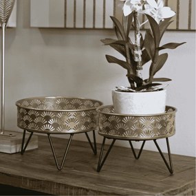 CONJUNTO DE 2 PORTA-VASOS ZANNY DOURADO E PRETO Ø 20,5X13-18X13 CM (PLANTAS NÃO INCLUIDAS)
