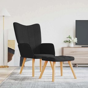 vidaXL Cadeira de descanso com banco tecido preto